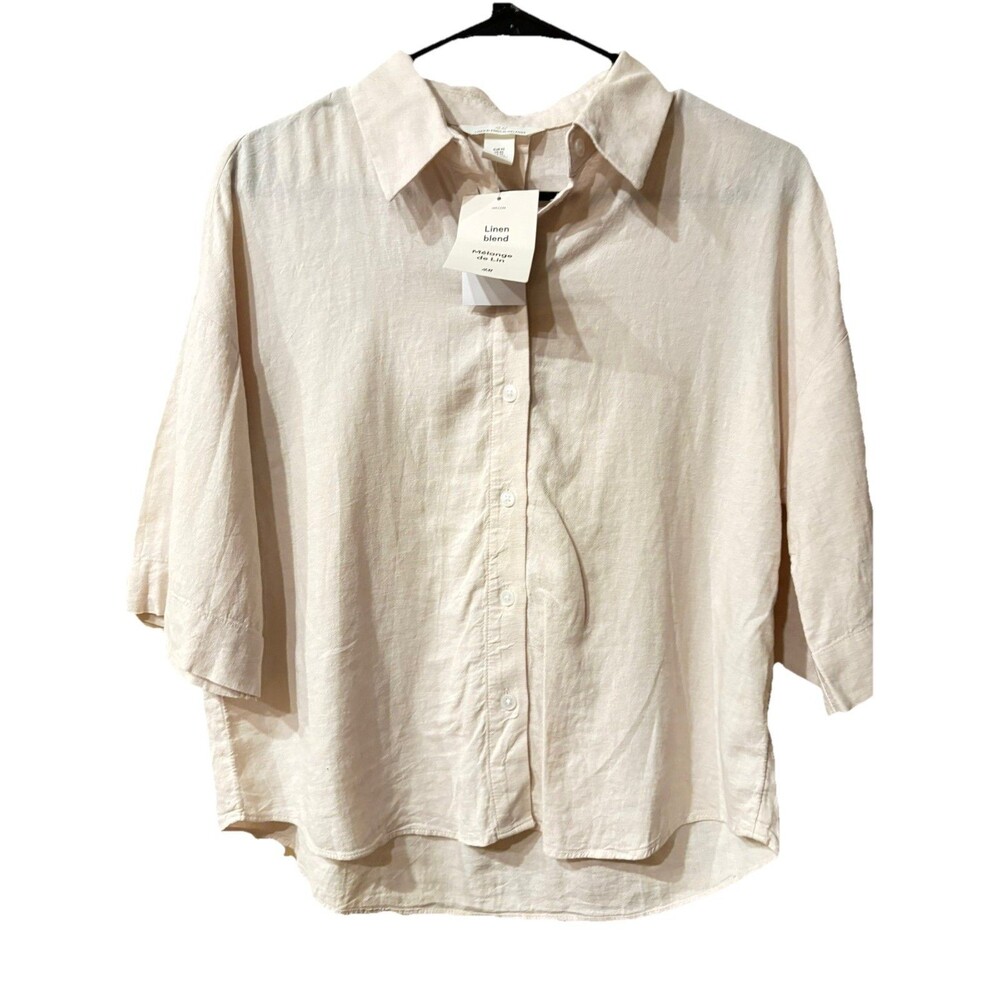 H&M   linen delave oversized boxy button up short sleeve XS